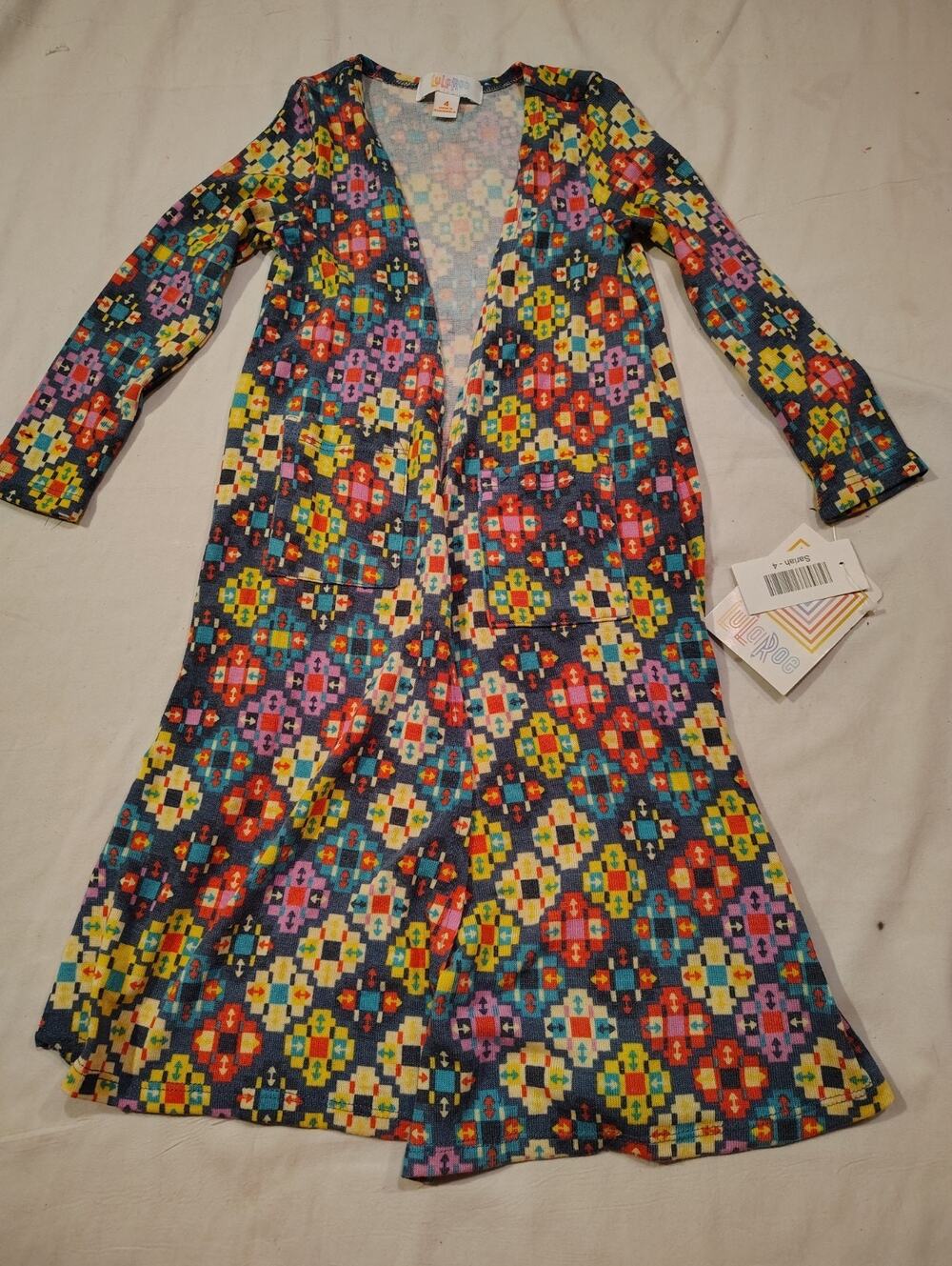 LuLaRoe Kids Sariah Duster Sweater Size 4 NWT NEW Geometric Blocks Arrows